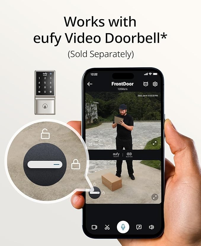 eufy Security Smart Lock C210, Keyless Entry Door Lock for Front Door, Built-in WiFi Deadbolt, No Bridge Required, Easy Installation, Touchscreen Keypad, App Remote Control, 4 AA Batteries, Nickel