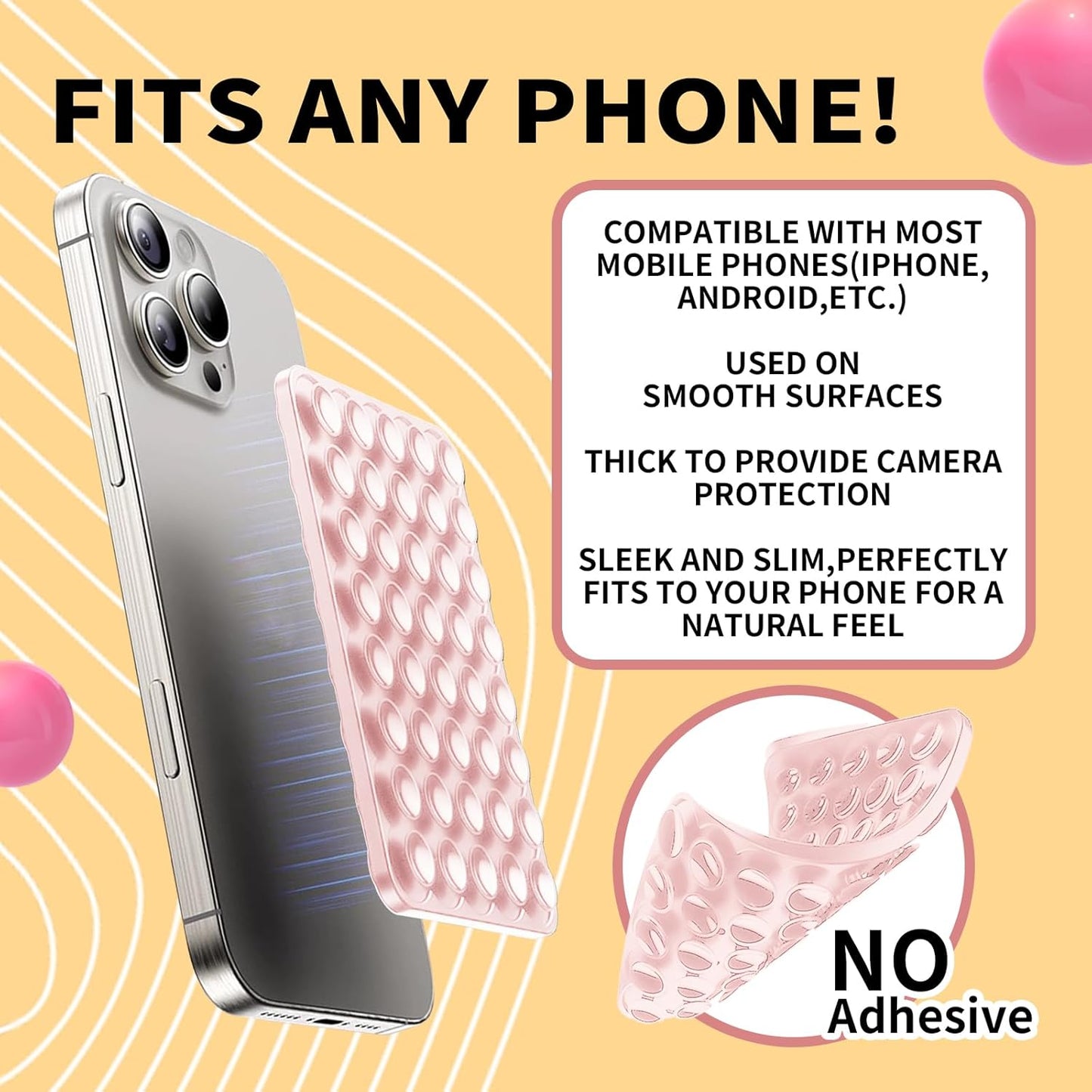 Double Sided Octo Buddy Suction Cup Phone Mount - Silicone Sticky Phone Grip with Higher Suction Power for Effortless Hands-Free Selfies & Videos, Octo Buddies Suction Phone case Suction Grip(pink)