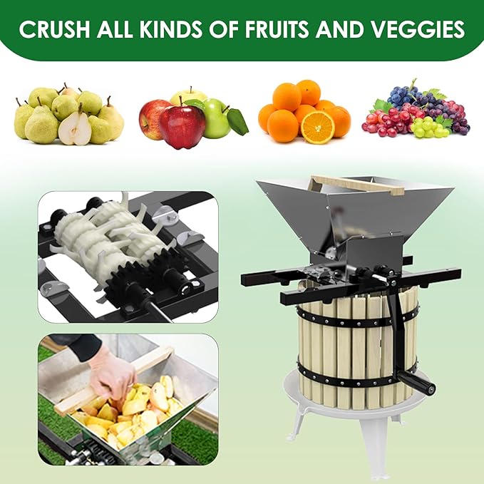SQUEEZE master Fruit Apple Wine Classic Crusher -7 Litre/1.8Gallon Manual Grinder- Large Stainless Steel Hoopper-Nylon Teeth-Black
