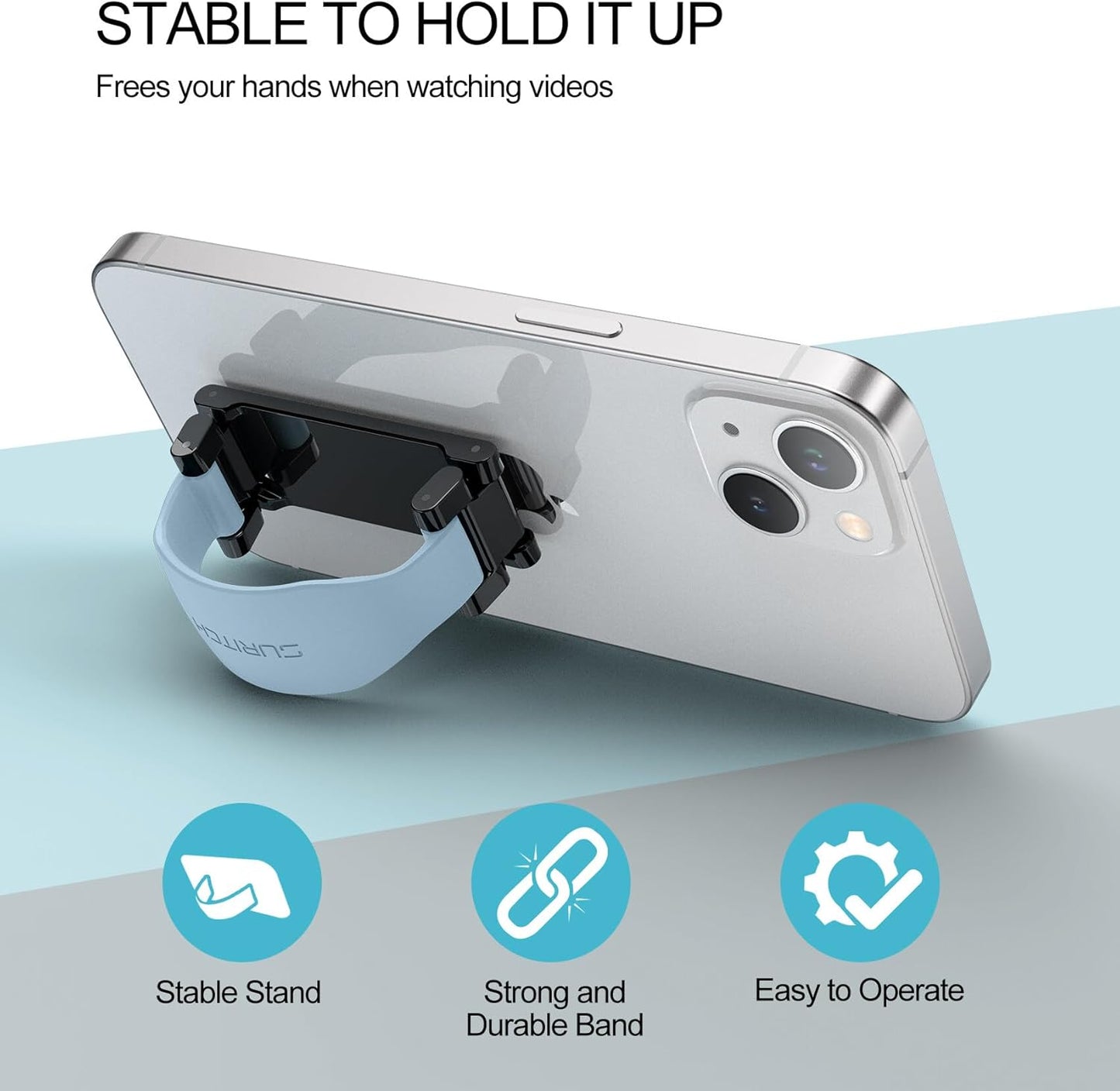 SURITCH Phone Grip Strap Finger Loop Holder for Back of Phone, 2-in-1 Soft Silicone Gripper Kickstand for iPhone Samsung and Most Cell Phone Cases, 3.15" Blue