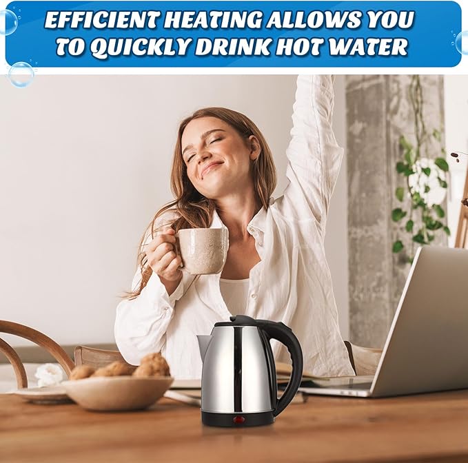Baquler 2 Pcs 2L Electric Kettle Stainless Steel Hot Water Kettle with Auto Shut off and Boil Dry Protection Tech Electric Hot Water Pot Fast Boil for Coffee Tea Beverages
