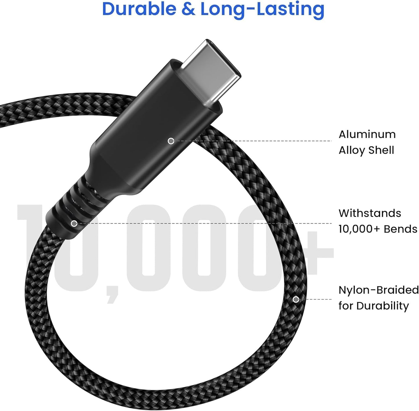 Elebase USB Type C to C 100W Cable 10FT with USB Adapter,Fast Charging PD Charger Cord for iPhone 16 15 Pro Max Plus,Samsung Galaxy S23 S24,Car Play,MacBook Mac,iPad 9 10,Z Flip Fold 4 5,Ultra,A53 A54