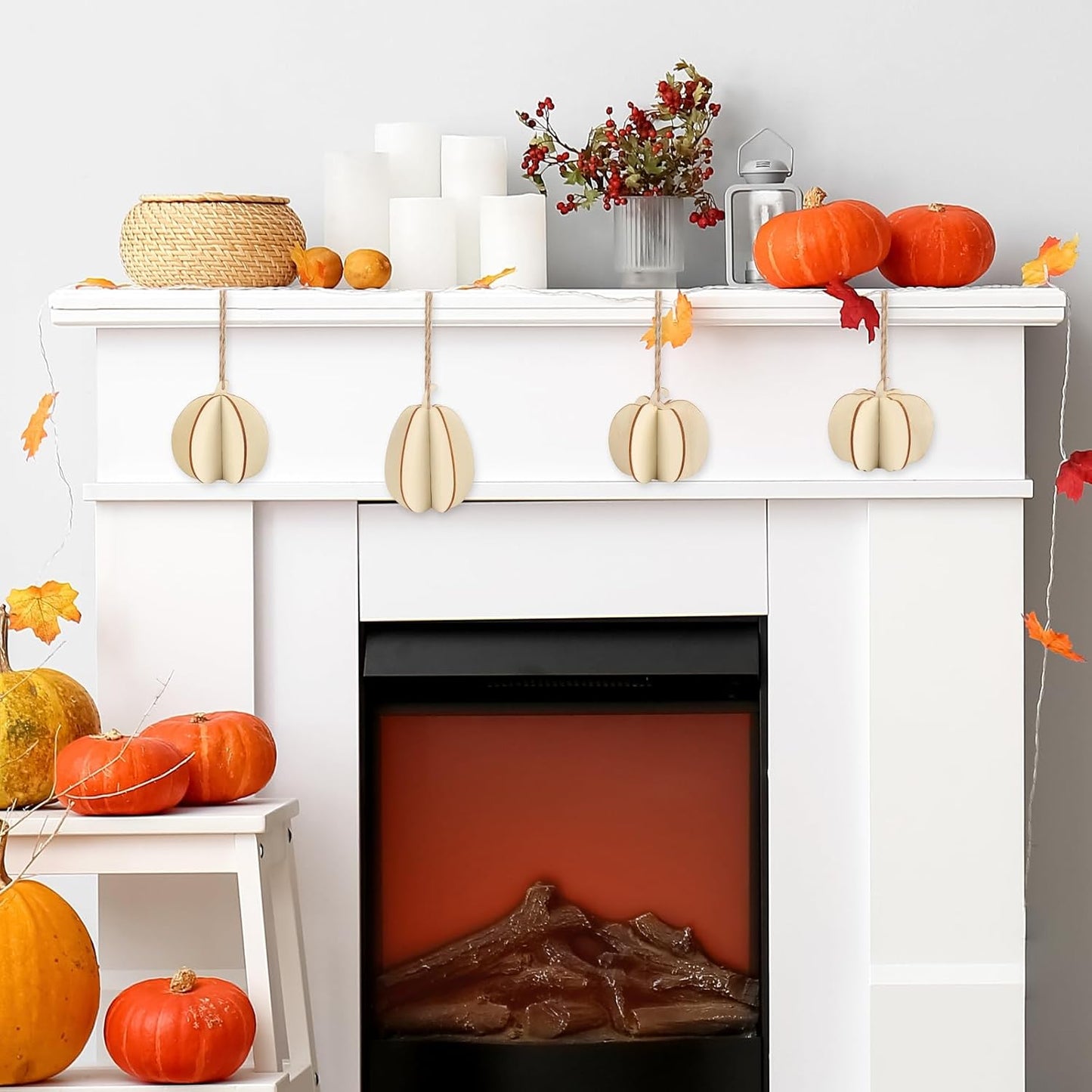 COCHIE DIY Fall 3D Pumpkins Wood Crafts to Paint for Kids Adults, Paintable Unfinished Wooden Slices for Craft, Pumpkin Cutouts Ornaments for Painting Decorations (24 PCS)