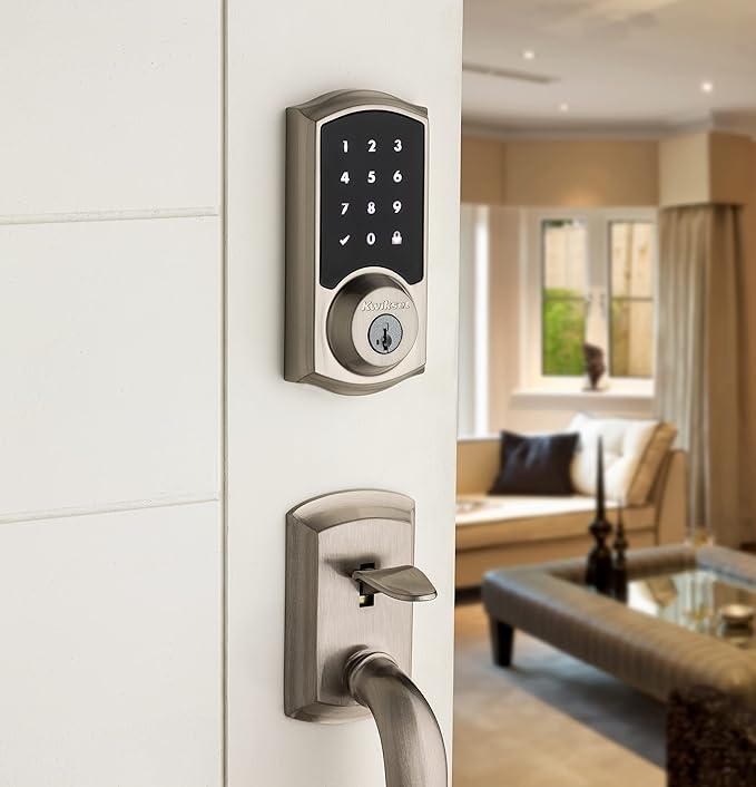Kwikset 916 Keyless Entry Touchscreen SmartCode Electronic Deadbolt Smart Lock Featuring SmartKey Security and ZigBee 3.0 Technology in Traditional Satin Nickel, Zigbee Hub Sold Separately