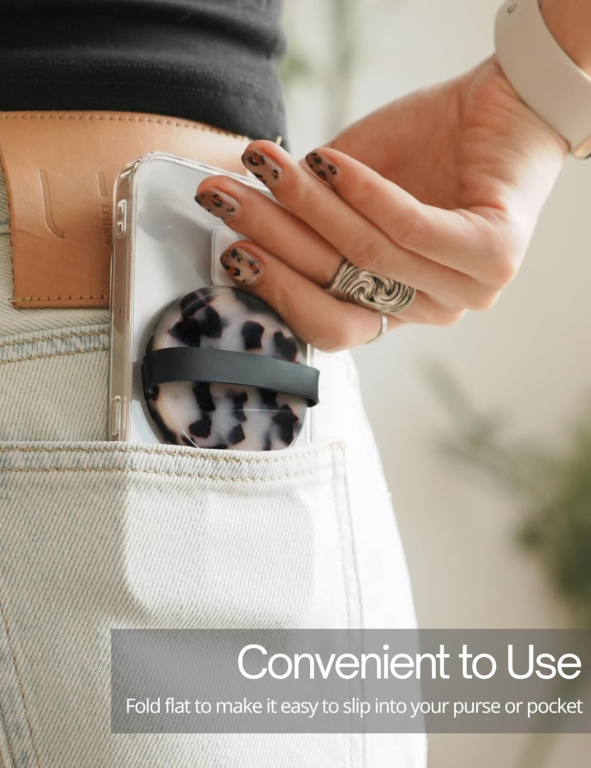 Heesch Tortoise Magnetic Phone Grip Loopy for Phone Case Ring Holder for iPhone Girly Finger Loop for Back of Phone Cute Mag Safe Grip Strap for Hand Removable MagSafe Accessories, Ivory Tortoise