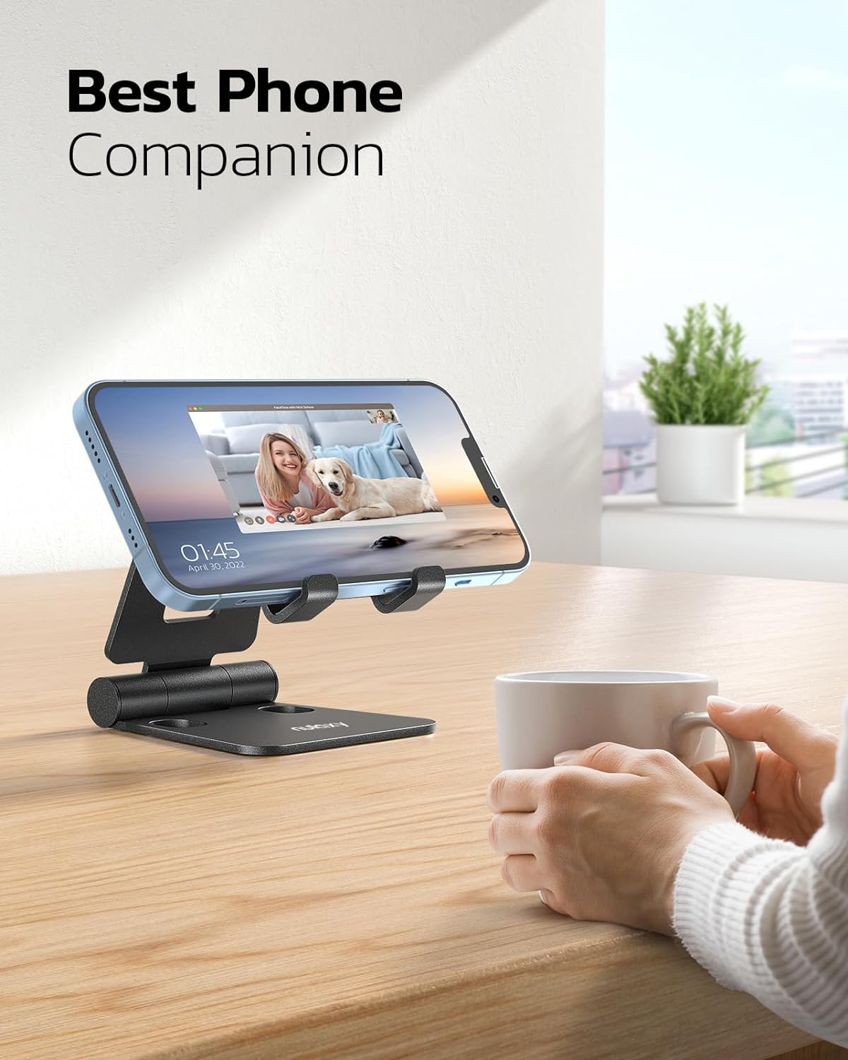 Nulaxy 2 Pack Dual Folding Cell Phone Stand, Fully Adjustable Foldable Desktop Phone Holder Cradle Dock Compatible with Phone 16 15 14 13 12 Pro Xs Xs Max Xr X 8, All Phones, Black & Silver