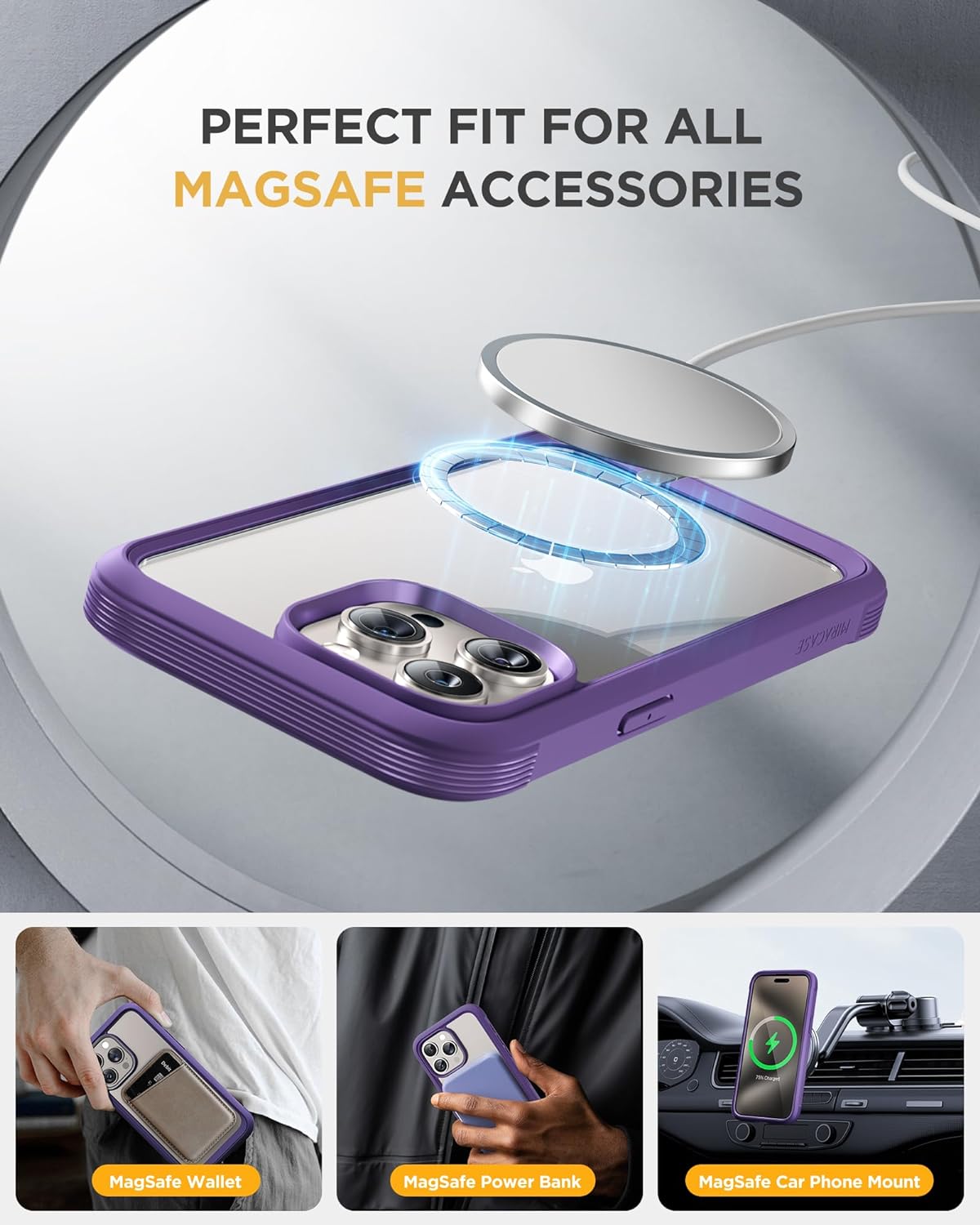 Miracase for iPhone 15 Pro Case Full-Body Built-in Glass Screen Protector& Camera Protector, Military Protective 15 Pro Phone Case Cover 6.1 inch, Purple