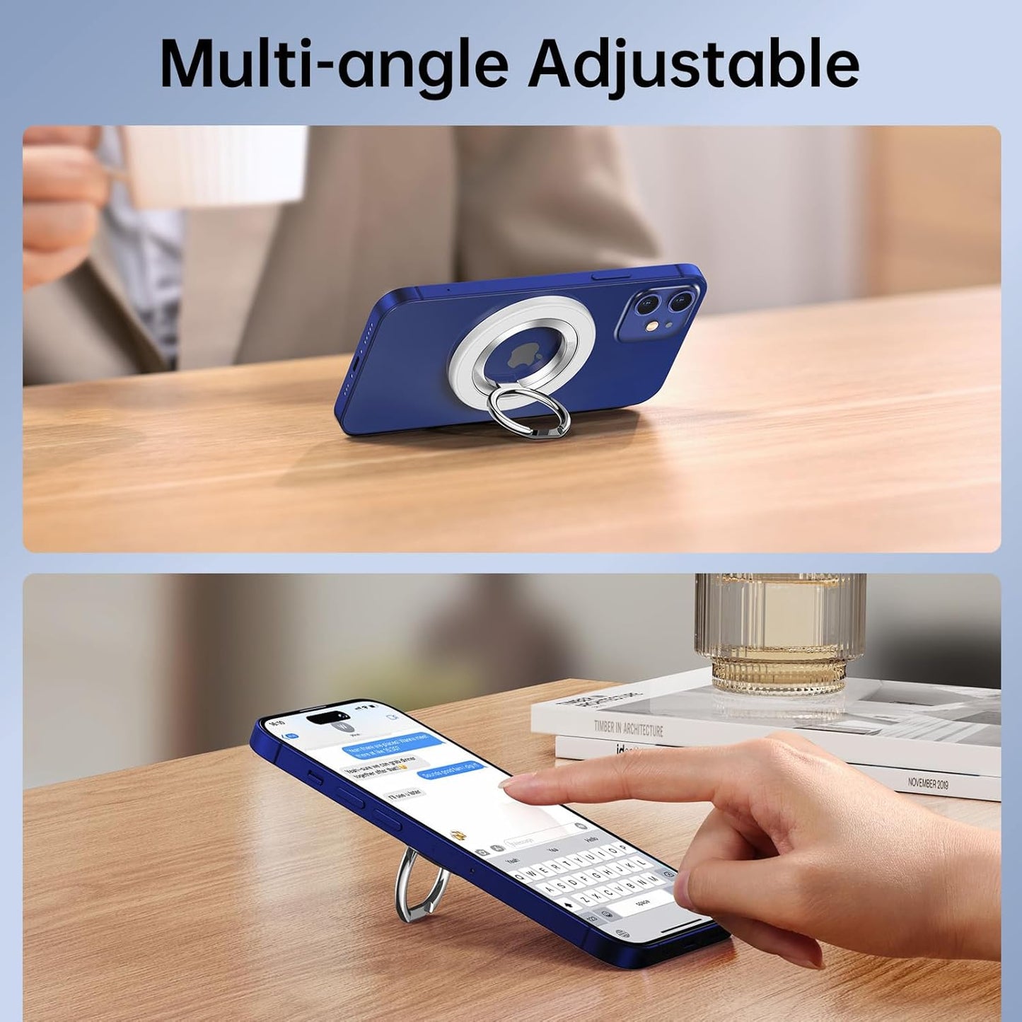 Magnetic Phone Ring Holder for MagSafe, Syncwire Magnetic Phone Ring Grip Finger Kickstand with Two-Sided Magnets Compatible with iPhone 16 Pro Max 15 14 13 12, Android, MagSafe Accessories, White