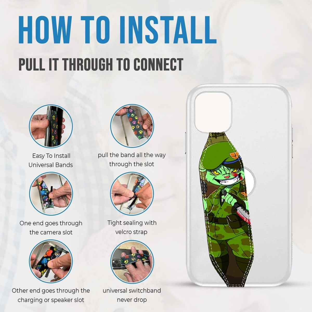 Phone Grip Strap - Pack of 2 Reversible Finger Holder for Phone, Customizable Anti-Slip Design, Wireless Charging Compatible Detachable Holder for iPhone - Moon Sun & Psychedelic Turtle
