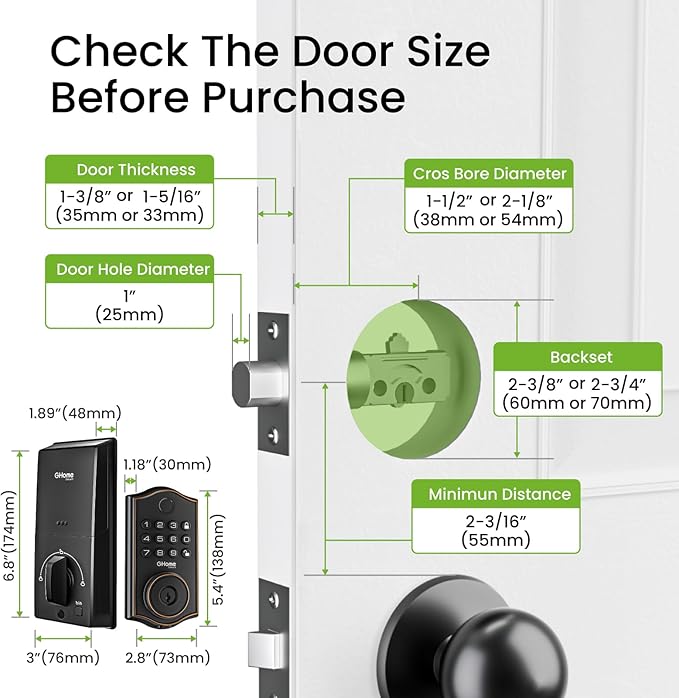 GHome Smart Deadbolt Lock, Fingerprint Code Keyless Entry Door Lock for Front Door, Auto Lock, App Control, Digital Keypad deadbolt, Smart Door Lock for Home Airbnb Apartment Hotel Garage, Black