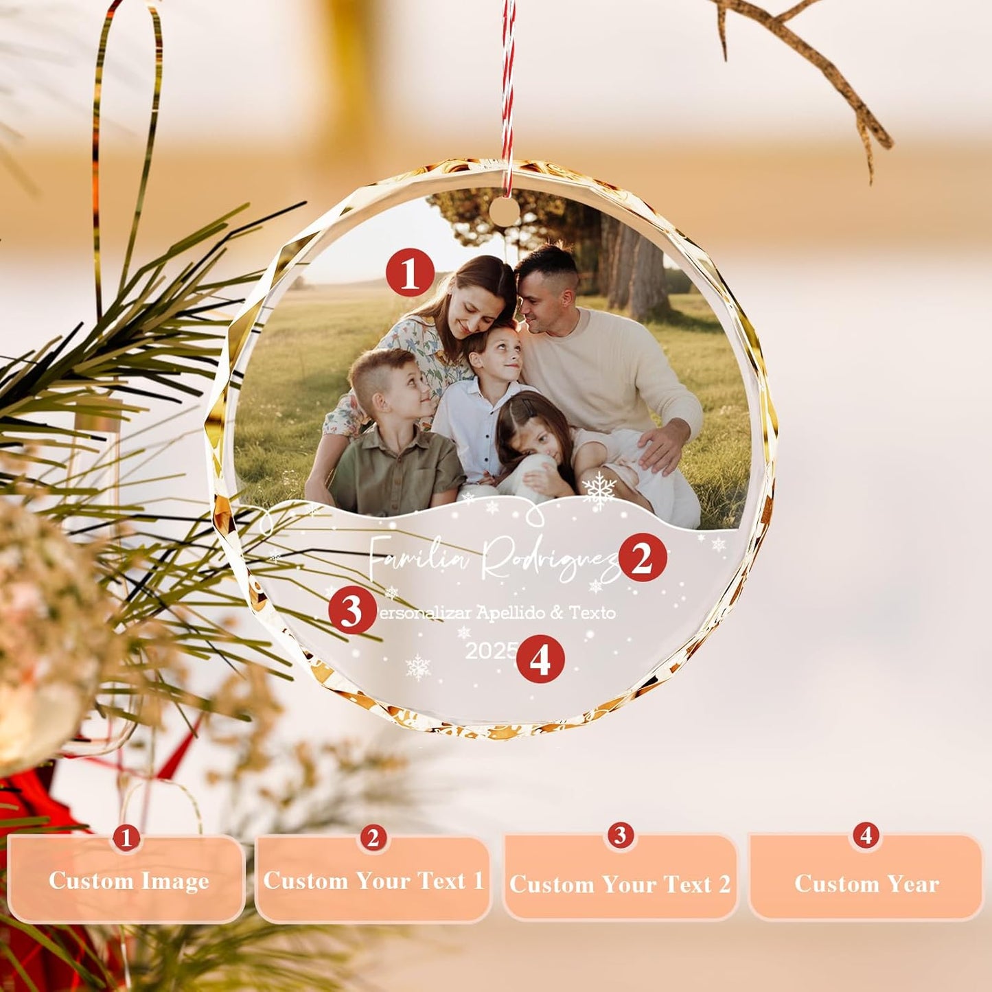 Bemaystar Personalized Family Christmas Ornaments 2025âCustom Crystal Ornament with Photo and TextâHoliday Keepsake Gift for Parents Grandparents KidsâChristmas Tree Decoration