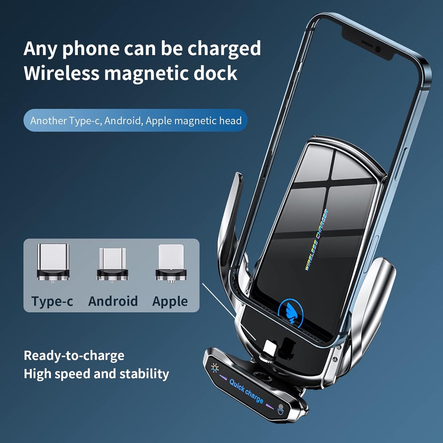 Wireless Car Charger Mount Automotive Electric Induction 15W Fast Charging Auto Clamping Car Phone Holder Mount Wireless Charging Mount Air Vent Phone Holde Compatible with All Android (Black)
