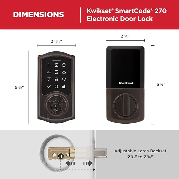 Kwikset SmartCode 270 Keyless Entry Electronic Touchpad Deadbolt Door Lock with Auto-Lock, Custom User Codes, Advanced Security in Venetian Bronze Traditional