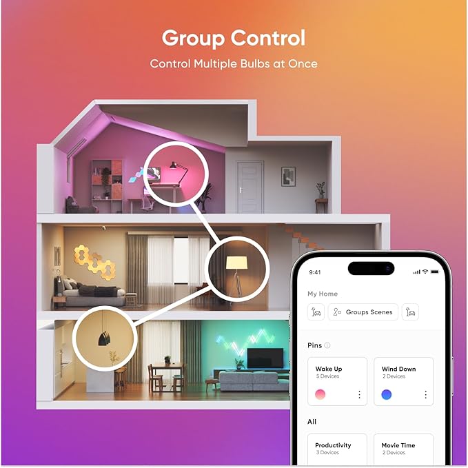 Nanoleaf Essentials Smart Light Bulbs, Matter Smart LED Bulbs Work with Alexa & Google Home, 1000lm 16M+ RGBTW Color Changing Light Bulb, Music Sync A19 E26 2.4GHz WiFi Bluetooth Light Bulb 60W, 2PK