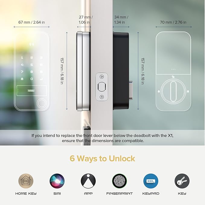 X1 Apple Home Key Tap to Unlock, iOS ONLY Fingerprint Keyless Entry HomeKit Door Lock, Keypad Deadbolt Lock Works with HomeKit Over Thread (Border Router Required), IP65 Weatherproof, Silver