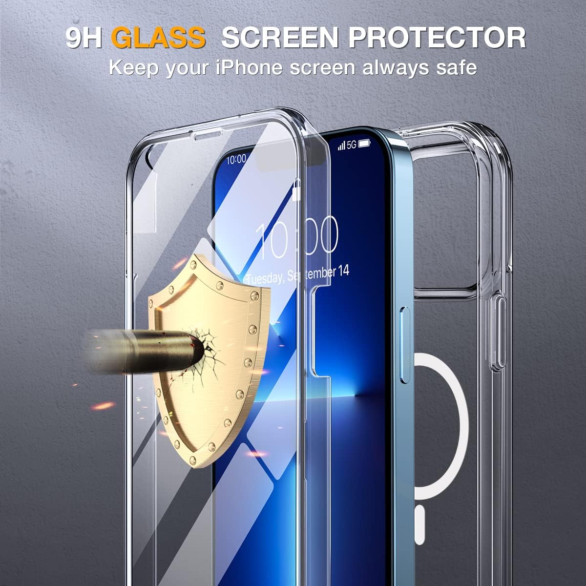 Miracase Magnetic Case for iPhone 13 Pro 6.1 Inch,with MagSafe,Built in Screen Protector,Full Body Protection(Clear)