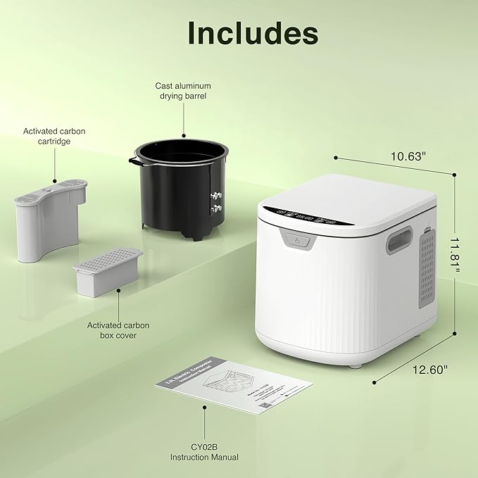 3.3L(Max) Electric Composter for Kitchen, Smart Compost Bin with LED Display, Low Noise|Odorless|Auto-Cleaning, Food Waste Compost Machine, Turn Food Waste to Fertilizer in 3.5-6H for Indoor Home Use