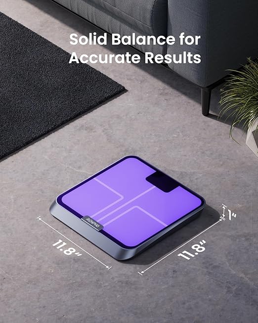 RENPHO Smart Body Fat Scale with Light, Fitness Equipment with RGB Lighting, Rechargeable Scale with BMI, Body Fat, Muscle Mass, Color Changing with Weight Variation, Elis Chroma
