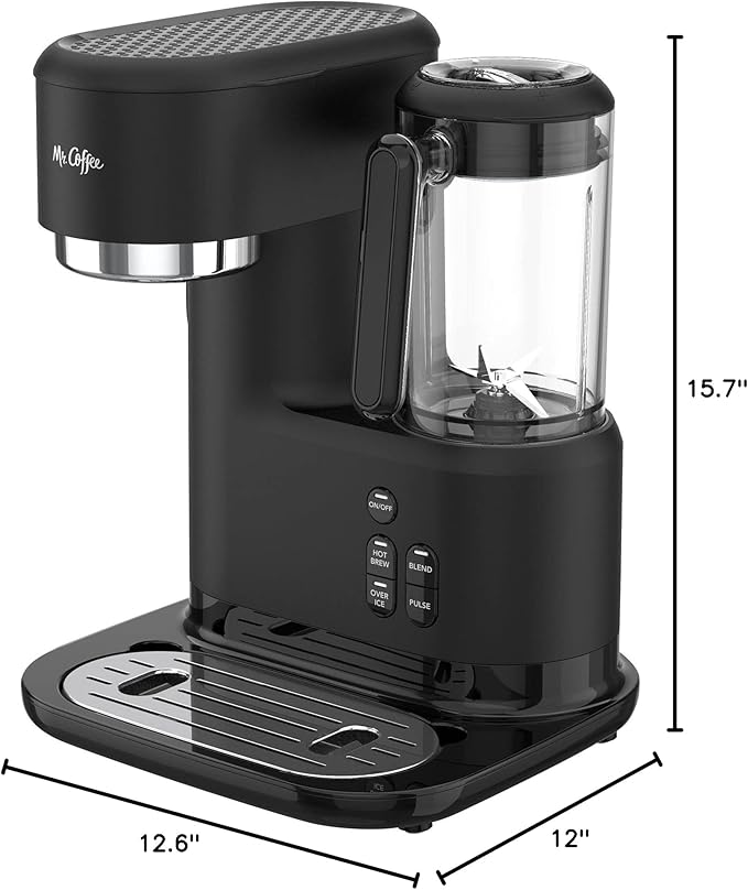 Mr. Coffee 3-in-1 Single-Serve Iced and Hot Coffee/Tea Maker with Blender with Reusable Filter, Scoop, Recipe Book, 2 Tumblers, Lids and Straws, Black