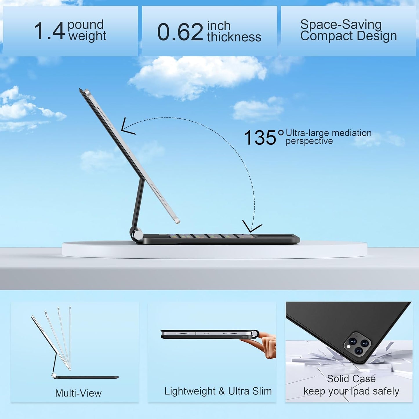 Keyboard Case for iPad Air 13 inch (M3 2025/M2, 2024),iPad Pro 12.9 inch (3/4/5/6th Gen),Magic-Style Magnetic – Floating Cantilever Stand – Backlit Keyboard Case with Multi-Touch Trackpad
