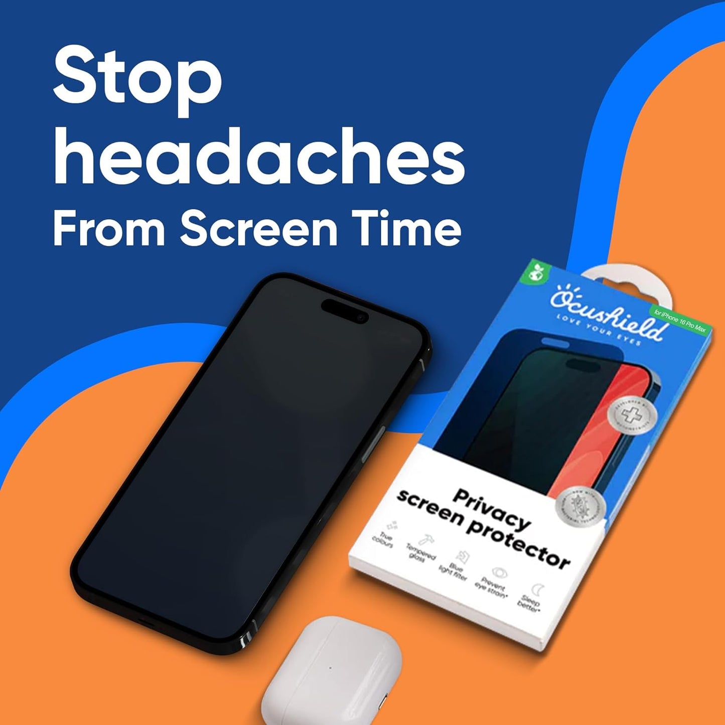 Ocushield Privacy Screen Protector for iPhone – Anti-Spy Tempered Glass, Blue Light Filter, 95% Transparency, Bubble-Free Install, Scratch-Resistant, Case Friendly