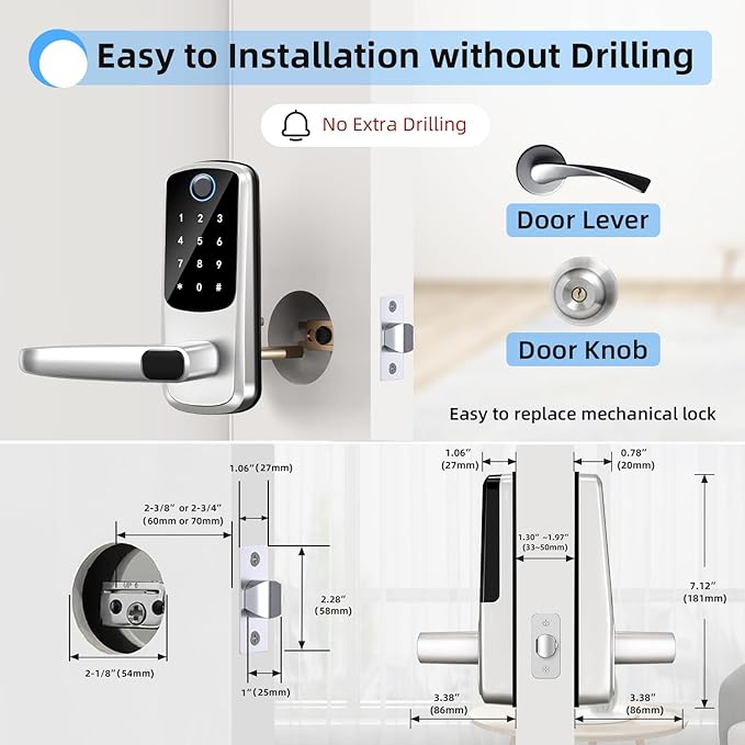 Smart Door Lock with Handle,Keyless Entry & Remote Access,Fingerprint Keypad Exterior Lock,Smart Locks for Front Door,Home,Airbnb & Rental,Electronic Deadbolt Lock,One-Time Password with TT Lock