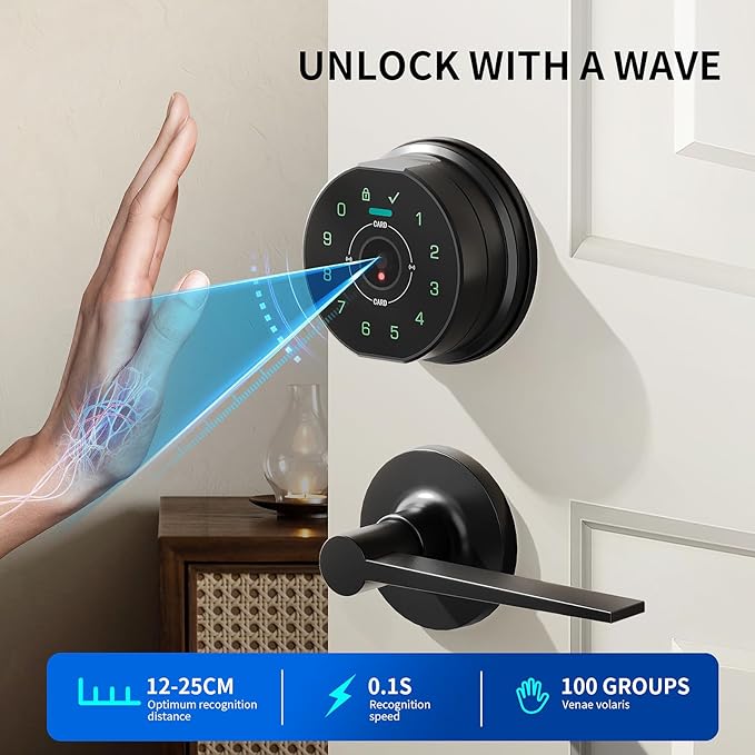 Keyless Entry Door Lock,Keypad with Code & Palm Vein Recognition Smart Deadbolt,Smart Front Electronic Deadbolt,Bluetooth Digital biometric Door Lock,Waterproof Auto Lock (K10 Double Black)