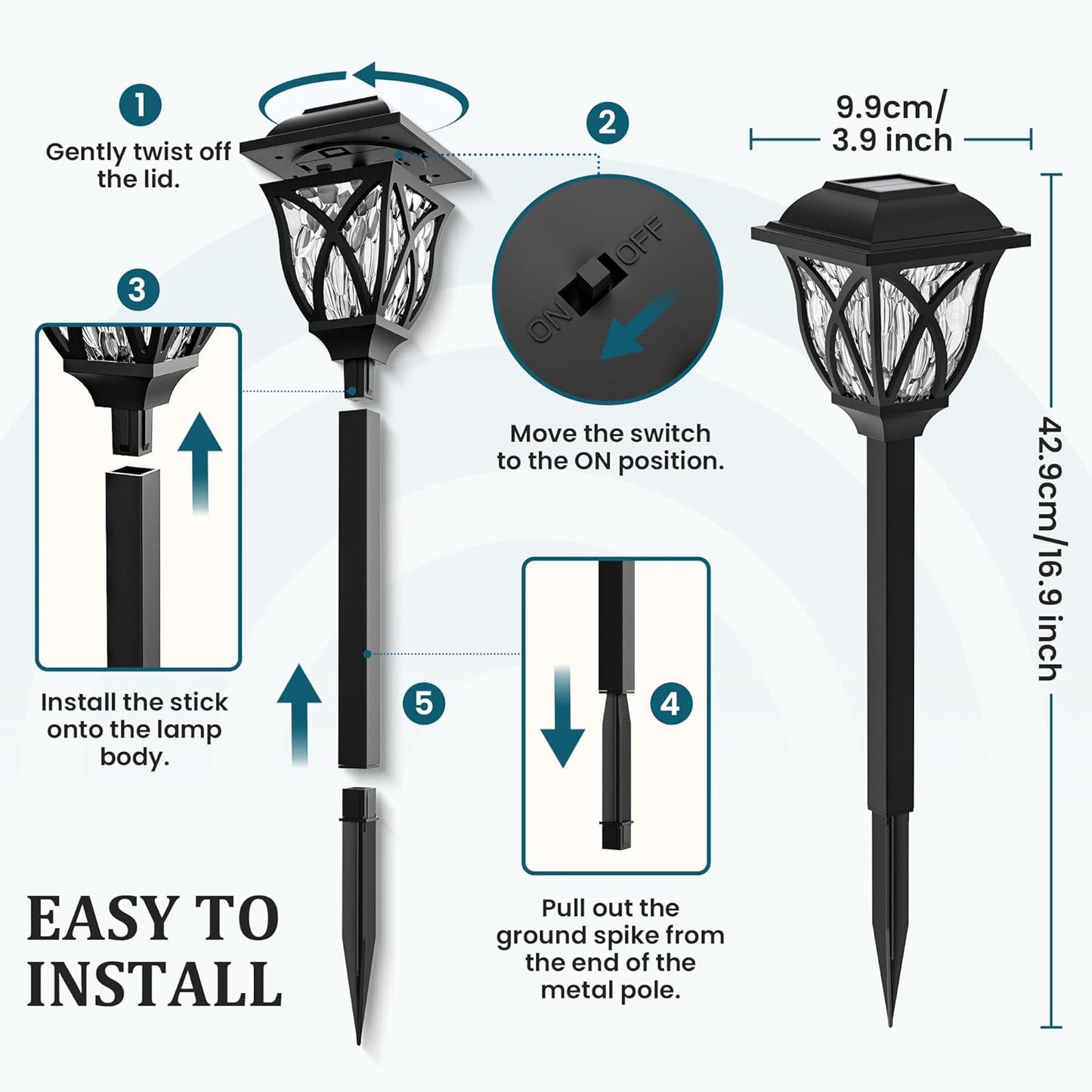GIGALUMI Solar Lights Outdoor Waterproof, 6 Pack LED Solar Garden Lights, Outdoor Decorations, Garden Decor for Yard, Patio, Landscape, Planter, Walkway (Cold White)