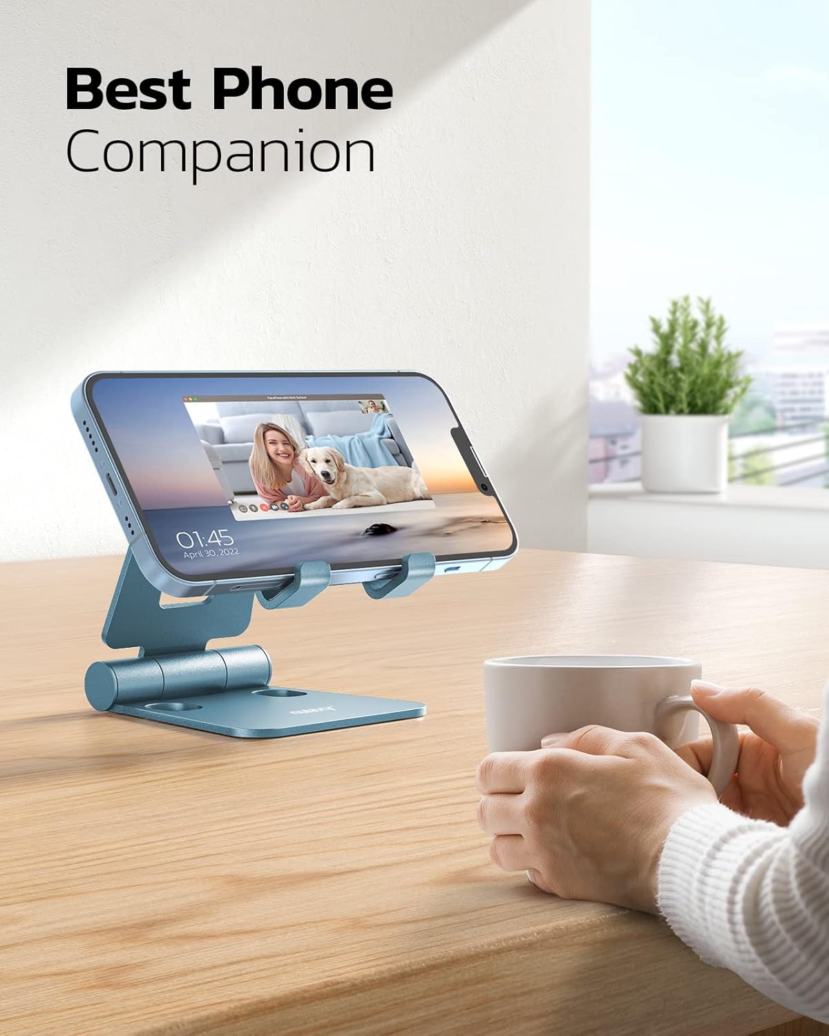 Nulaxy Dual Folding Cell Phone Stand, Fully Adjustable Foldable Desktop Phone Holder Cradle Dock Compatible with Phone 15 14 13 12 11 Pro Xs Xs Max Xr X 8, Nintendo Switch, All Phones - Blue