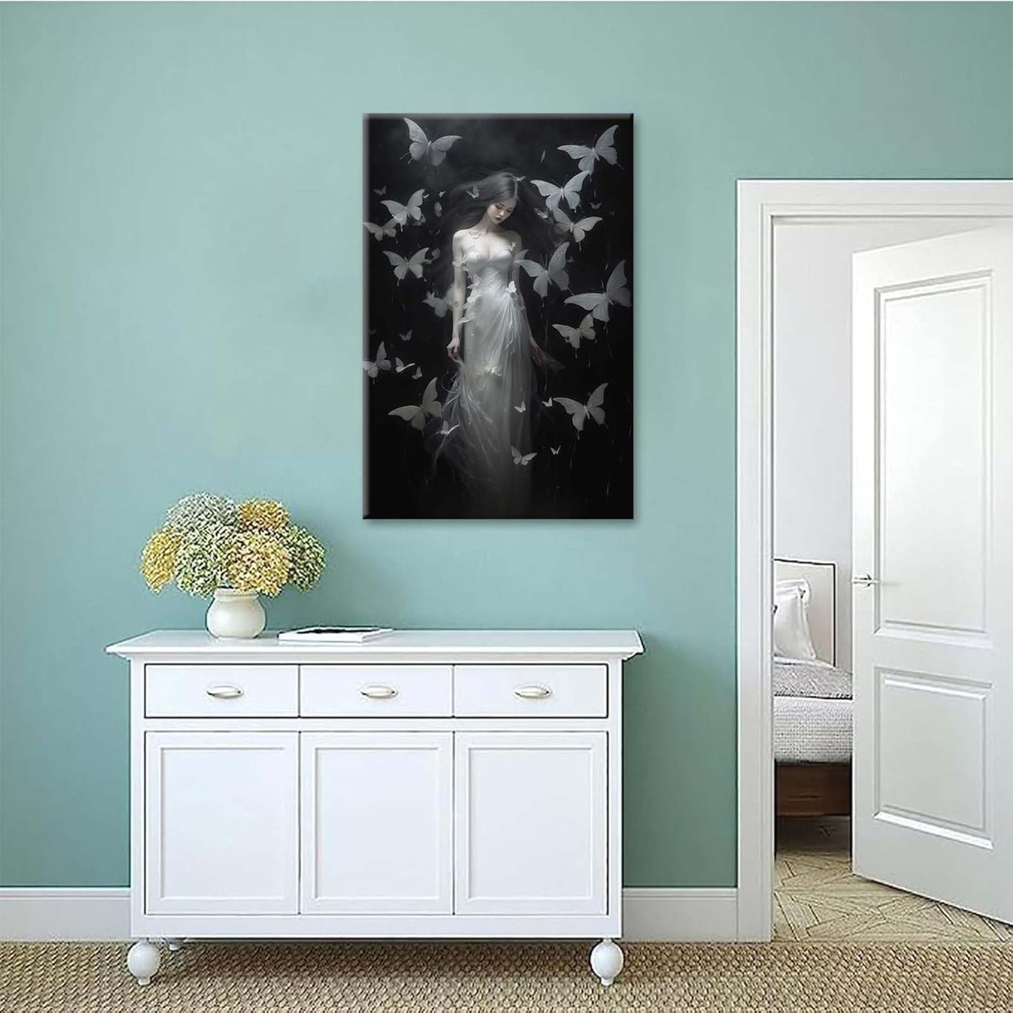 JFHCQJPK Vintage Gothic Feminine Canvas Wall Art Print Butterfly Poster Moody Female Wall Art Retro Artwork Dark College Decor for Home Bedroom32x48in Frameless