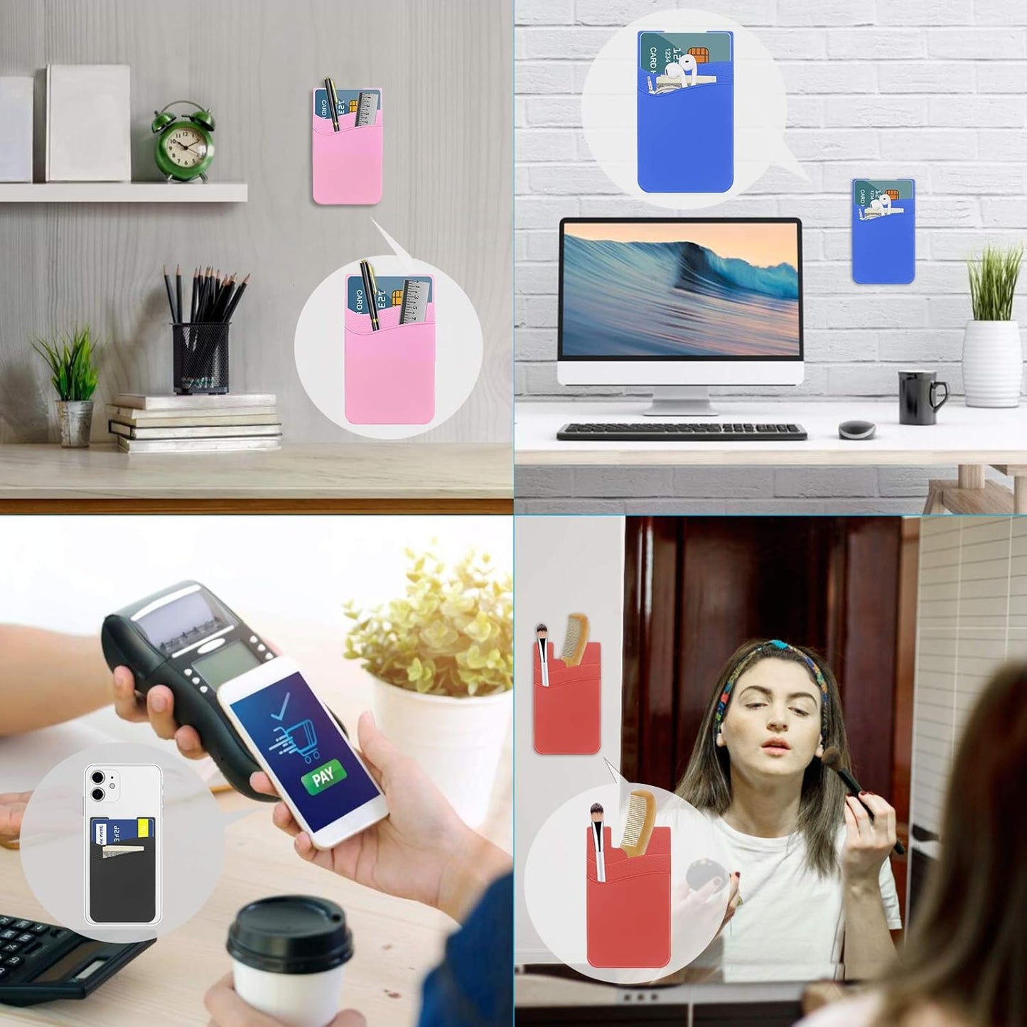 SS Phone Wallet, Phone Card Holder Stick on Credit Card Holder for Cell Phone Case Sticky Wallet for Back of Phone Suitable for iPhone Samsung Galaxy Any Smartphone 3 Pack