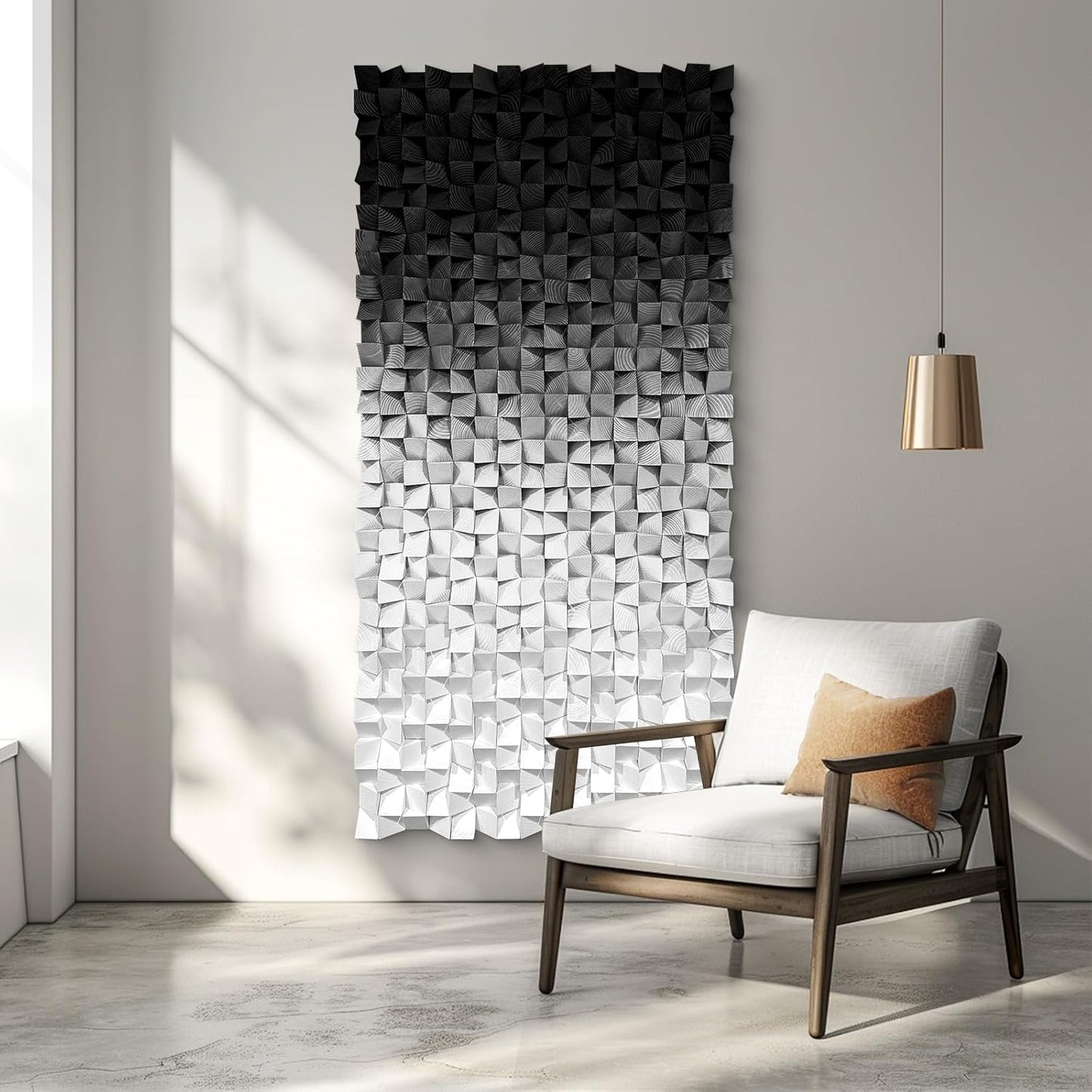 LIUZEYUE - Block Stereoscopic Painting Geometric Modeling Wall Decoration 3D Wooden Artwork Living Room Bedroom Background Wall Office Decoration Black and White Gradient 27.5 x 55.1 inches