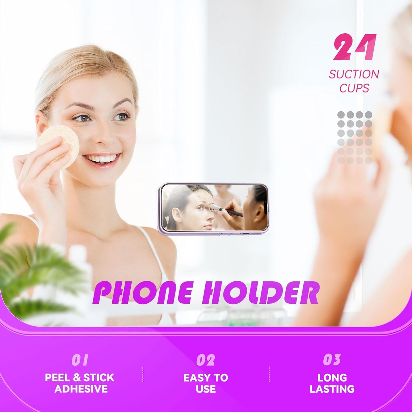 Silicone Phone Sticky Grip, Suction Phone Case Mount for iPhone and Android, Hands-Free Sticky Cell Phone Grip, Mobile Fidget Mirror Holder for Selfies and Videos