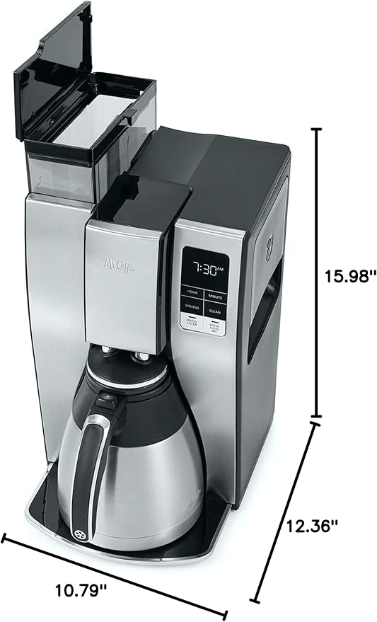 Mr. Coffee 10-Cup Programmable Coffee Maker, Insulated Thermal Carafe, Brew Strength Selection, Brew Now or Later, Stainless Steel