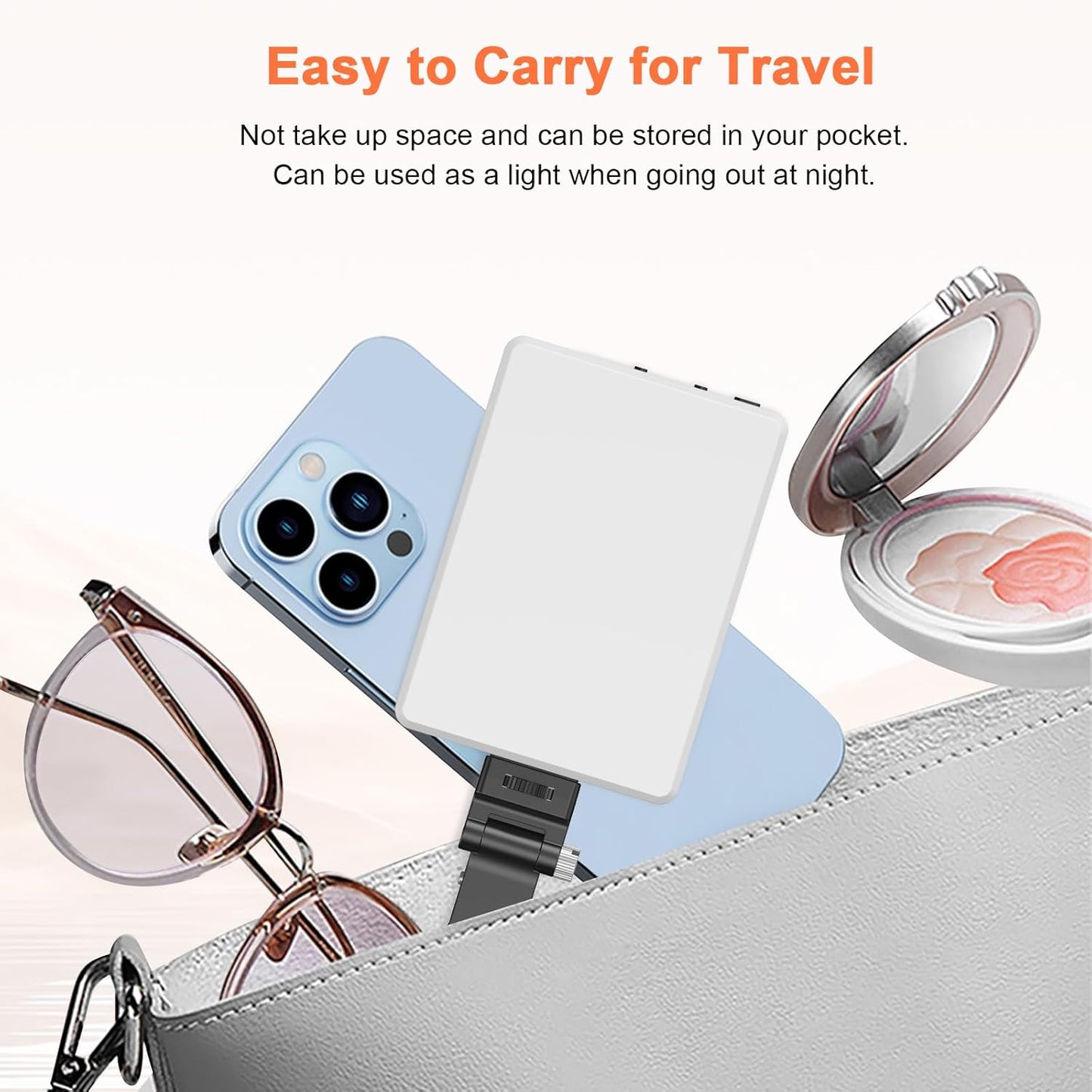 TONEOF Portable Selfie Light,Rechargable 60 LED PhoneLight with Clip & Double 1/4" Screw Hole,2500k-9000K Dimmable for iPhone,Android,Laptop,Tablet,Selfie/Video Conference