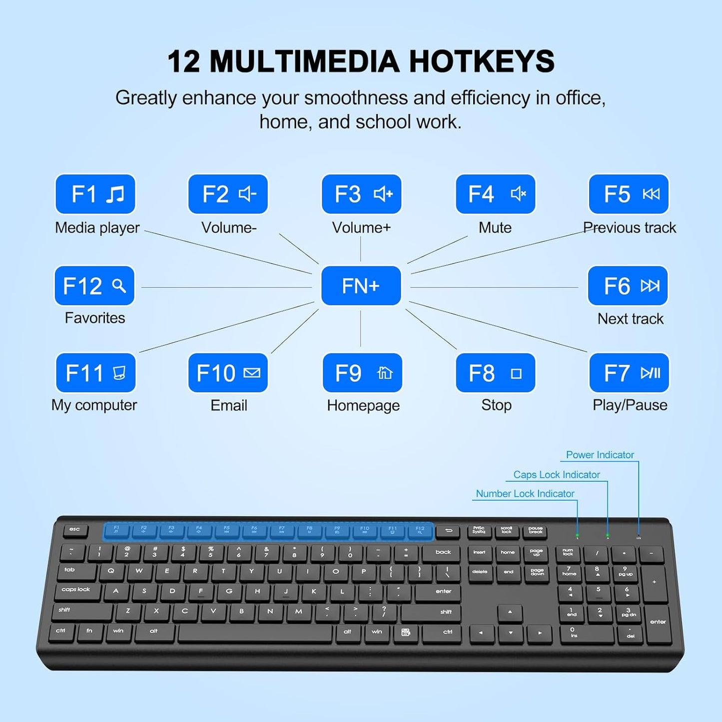 EDJO Wireless Keyboard, 2.4G Full-Sized Cordless USB Silent Computer Keyboard, Ergonomic Tilt Angle, Sleep Mode, Long Battery Life, for Windows, Mac OS Laptop/PC/Desktop/Notebook