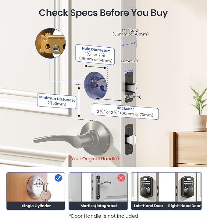 Veise VE012W Built-in WiFi Fingerprint Smart Lock, App Remote Control, Compatible with Alexa & Google Assistant, Keyless Entry for Front Door, Digital Keypad Deadbolt, Auto Lock, Matte Black