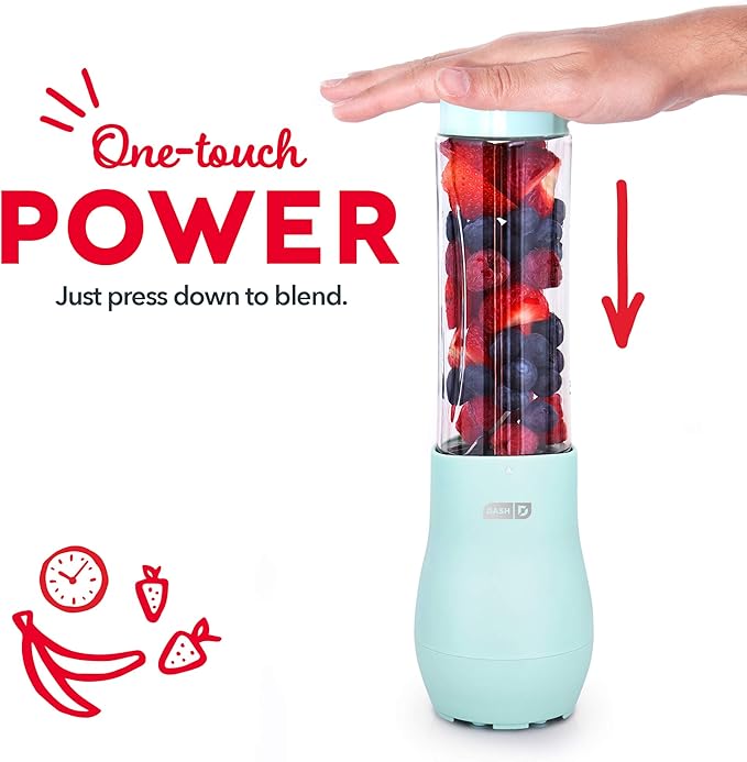 Dash Mighty Mini 10 oz Compact Personal Bottle Blender with Travel Lid, Aqua