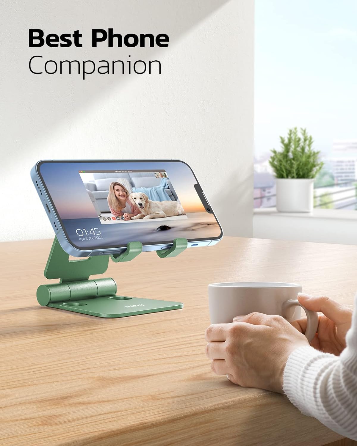 Nulaxy Dual Folding Cell Phone Stand, Fully Adjustable Foldable Desktop Phone Holder Cradle Dock Compatible with Phone 16 15 14 13 12 11 Pro Xs Xs Max Xr X 8, Nintendo Switch, All Phones- Green