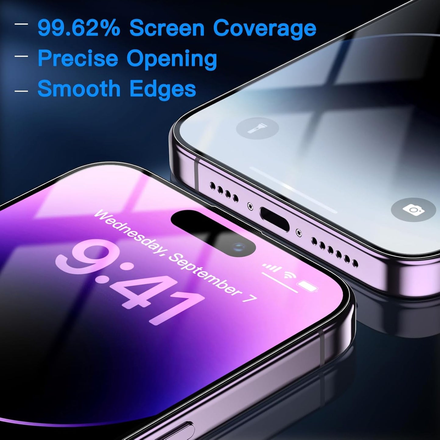 Uyiton Anti-Blue Light for iPhone 14 Pro Screen Protector - Unbreak-Glass Easy to Install Full Coverage Case Friendly Scratch Resistance 9H Tempered Glass Screen Protector for iPhone 14 Pro, 2 Pack