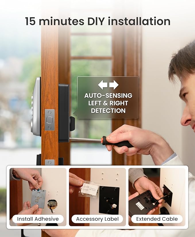 DESLOC C110 Smart Lock with LockVue Display, 3-in-1 Keyless Entry Door Lock with Fingerprint, Passcode & Key, BHMA Certified Deadbolt, Auto Lock, 12-Month Battery for Home, Apartment & Airbnb, Silver