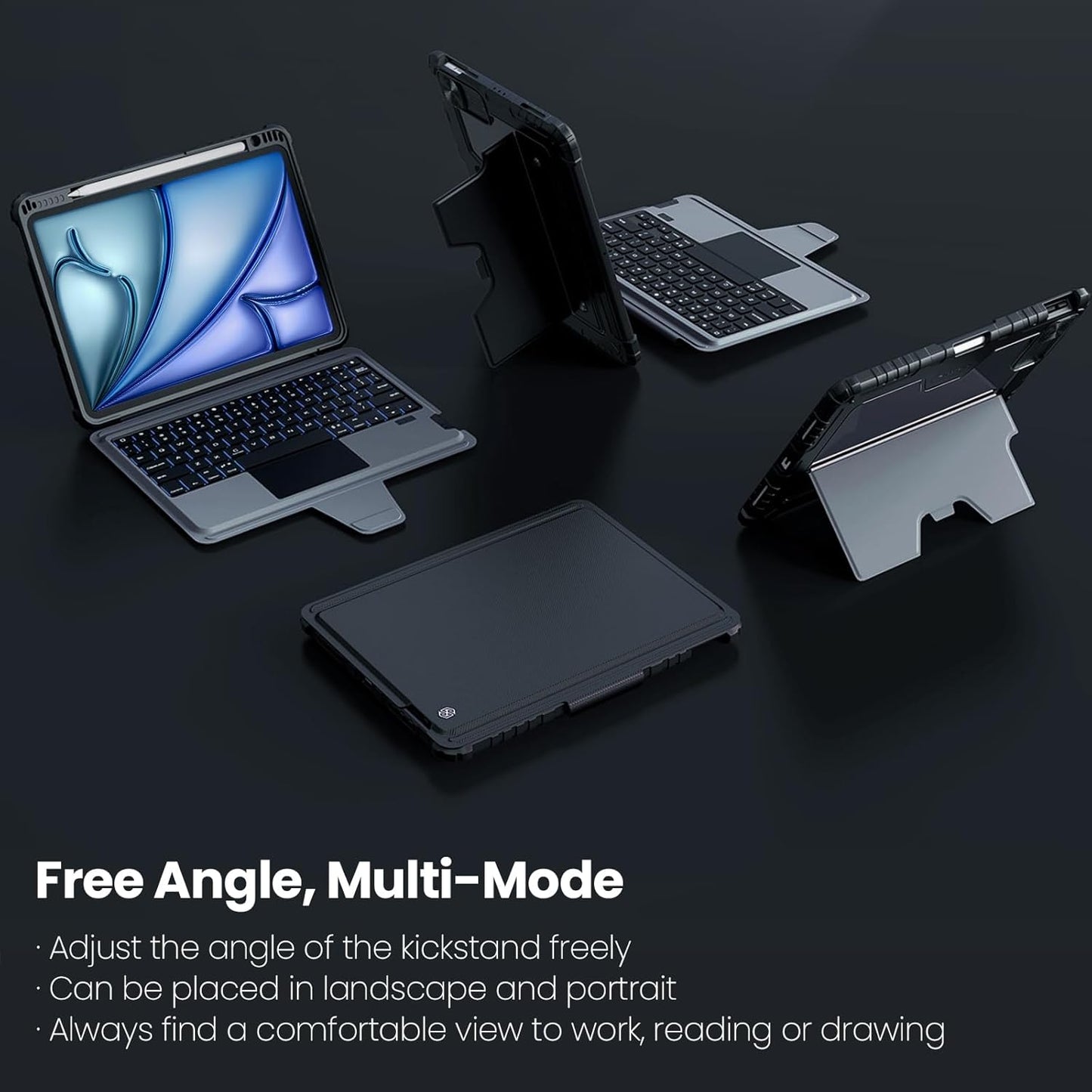 Nillkin iPad Air 11-inch (M3/M2) Case with Detachable Keyboard, iPad Pro 11(1st/2nd/3rd/4th Gen) & Air 5th/4th Generation Rugged Keyboard Case, 7 Colors Backlit, Trackpad, Portrait/Landscape Modes