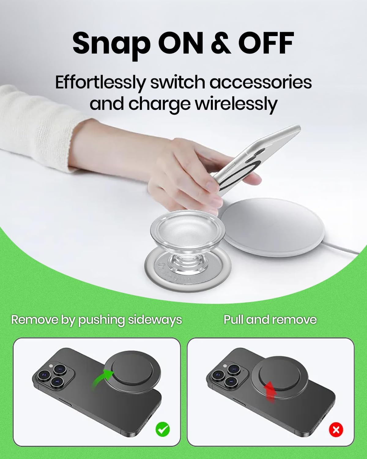 Solid Color Button Phone Grip – Minimalist Design, Durable and Lightweight, Grip and Stand for Smartphones (Red, Magnetic Type)