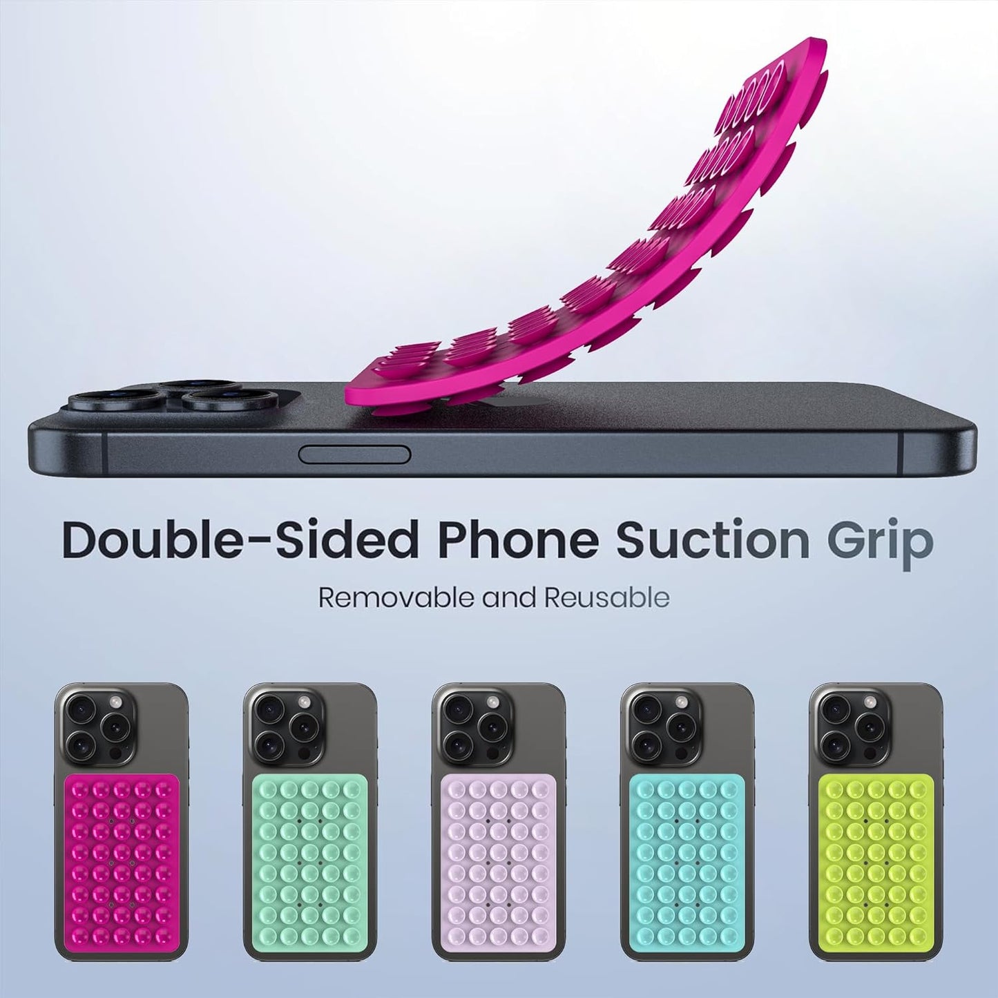 Silicone Double Sided Suction Phone Case Mount, Detachable Hands Free & Strong Grip Holder for Selfies & Videos, Compatible iPhone Android (Rose Red, 1Pack)
