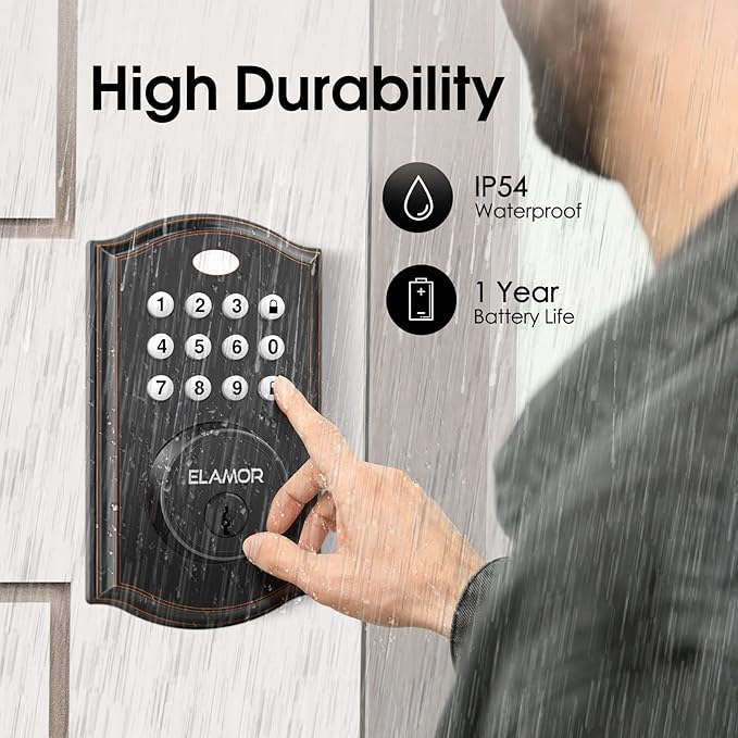 Keyless Entry Door Lock - Electronic Deadbolt Lock with Keypads, Auto Lock, 50 User Codes, Security Waterproof Smart Lock Easy to Install, Ideal for Front Door, Home Use, Apartment - ELAMOR M19 ORB