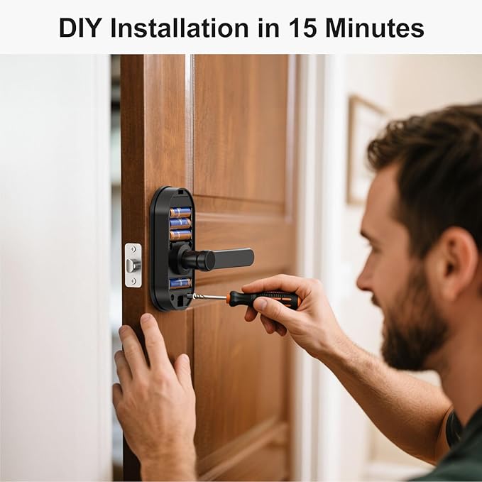 Keyless Entry Door Lock with Lever Handle: SMONET WiFi Smart Locks for Front Door Keypad Lever App Remote Control 2-Pack,Fingerprint Smart Deadbolt,Auto Lock,Black