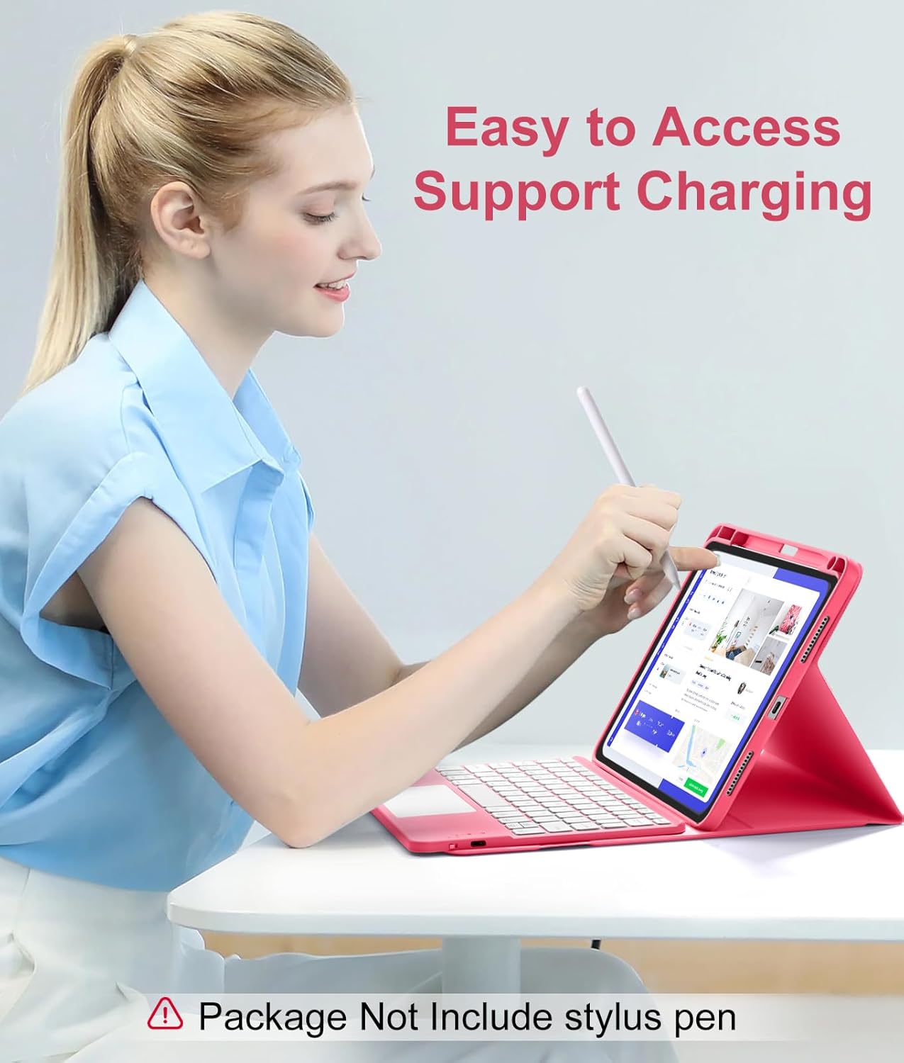 Compatible with iPad Air 11 Inch & Air 5th/ Air 4th Generation Case with Keyboard - Multi-Touch Trackpad, 7-Color Backlit, Detachable Folio Cover for Air 11-inch M3/M2 (2025/2024) (Pink)