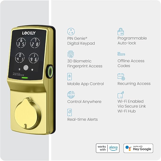 Lockly Secure Pro Wi-Fi Smart Door Lock, Keyless Entry with PIN Genie® Digital Keypad, 3D Biometric Fingerprint Sensor Front Door Lock Deadbolt, Voice Control & Auto Lock - Deadbolt Edition