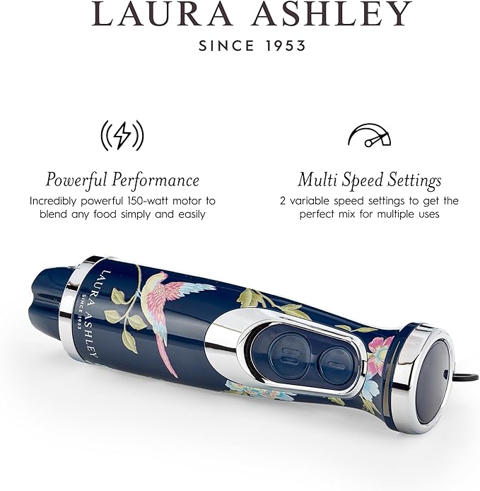 Laura Ashley 150W Immersion Blender Handheld - 4 in 1 Electric Hand Blender for Kitchen with Durable Stainless Steel Blades, Whisk & 300ml Mixing, Pouring Cup - 2 Speed Modes Hand Held Stick Blender