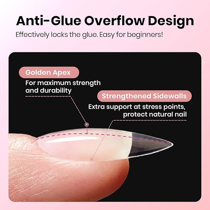 Beetles Gel Nail Tips Almond Shape Medium Curve-EX, 640pcs 16 Sizes, Etch-X Half Matte Full Cover Soft Acrylic False Nail Tips Easy DIY Press on Nail Extension Art Salon for Curved & Natural Nail Beds